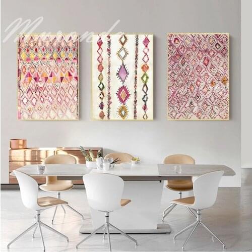 Canvas Painting Pictures Wall Decoration Moroccan Rug Pink Posters and Prints Eclectic Home Decor Bohemian Art Watercolor