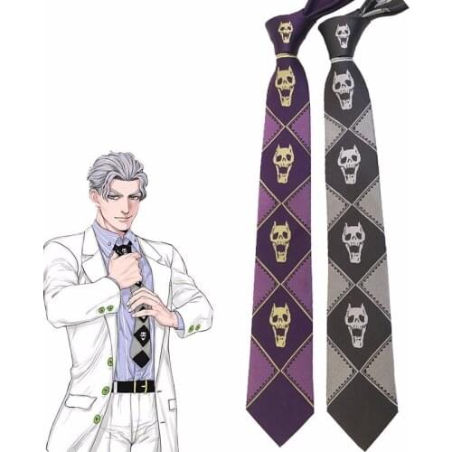 Halloween Masquerade Party JoJos Bizarre Adventure KILLER QUEEN Kira Yoshikage Cosplay Props Skull Jacquard Neck Tie