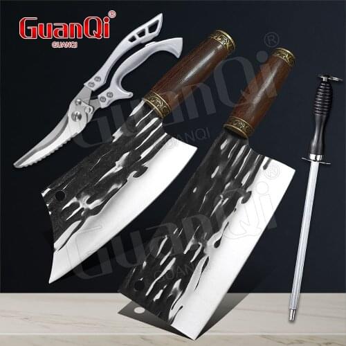Handmade Forged Stainless Steel Kitchen Knives Meat Cleaver Chef Knife Wood Handle Slicing Knife Traditional Cooking Tools