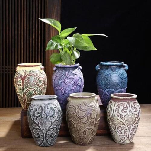 Creative Retro Flowerpot Vase Ceramic Crafts Bonsai Planter Container Pot Living Room Balcony Ornamenrts Home Garden Decor