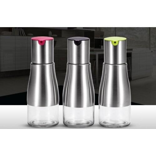 1PC 320ML Kitchen Oil Bottle Stainless Steel Glass Soy Sauce Vinegar Cruet Storage Dispenser Gravy Boats KE 1476