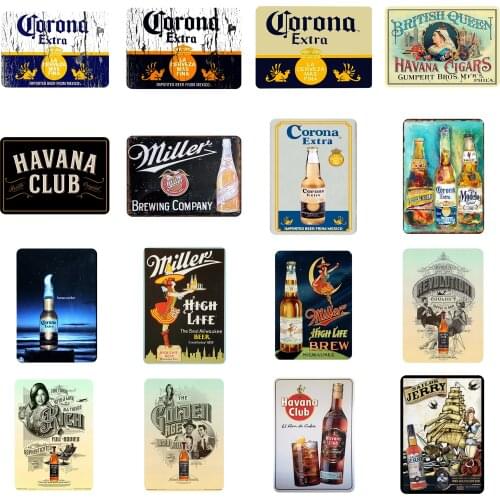 Havana Club Miller High Life Beer Shabby Metal Tin Signs Plaque Iron Painting Wall Decor Board Retro Pub Cafe Bar Metal Wall Art