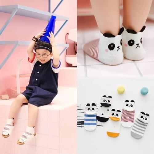 Followed by a cartoon, three-dimensional panda children cotton ship wave point stripe five-color cute baby socks