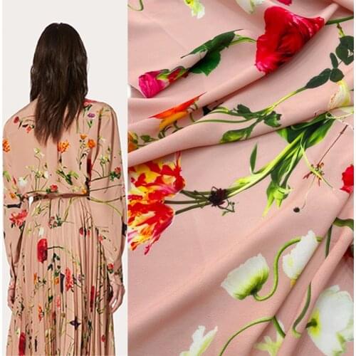 145cm Width Carnation Rose Flower Printed Soft Cady Linen Fabric For Woman Summer Dress Blouse DIY Cloth Sewing