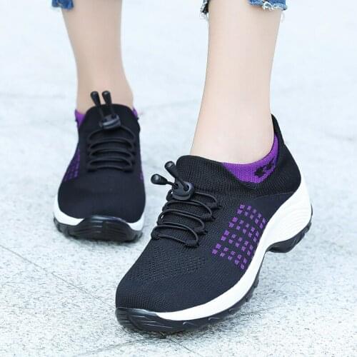 Fashion Vulcanized Shoes Womens Walking Shoes Socks Sneakers Increased Breathable Mesh PU Sole Silp-on Shoes