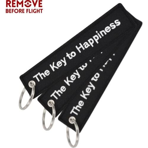 Fashion Key Chain The Key to Happiness 3PCS/LOT Black Embroidery Tag Label Bijoux Keychain Key Ring Chaveiro bijoux Jewelry Gift