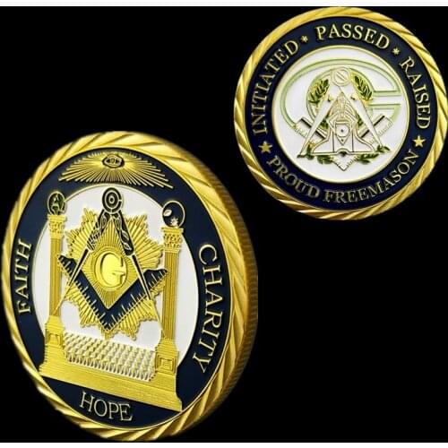 New 1pcs Masonic Challenge Coins All Seeing Eye Faith Hope Charity Proud Freemason Symbol Mason Collectibles for Brother Gift