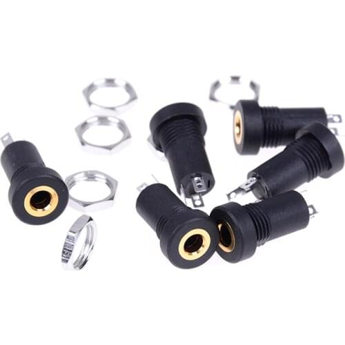NEW 2/5Pcs Audio Jack Socket 3 Pole Black Stereo Solder Panel Mount With Nuts Connector 3.5MM