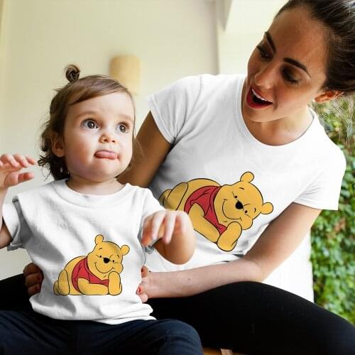 Mother Kids Clothes Family Clothing Sets Winnie the Pooh Print Tshirt Summer Casual Top Harajuku Twin Sister Brother Tee Shirt