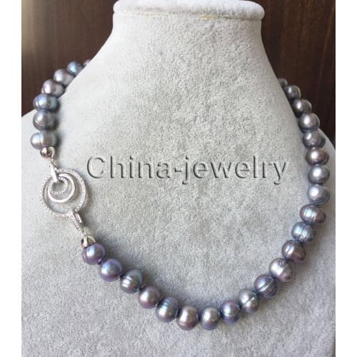 - 18" 10-11mm natural black freshwater pearl necklace - 925 silver