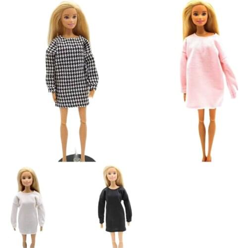 Fashion Long Sleeve Houndstooth Doll Dress for Barbie Clothes Long Shirt Outfits 1/6 BJD Dolls Accessories Kids Cosplay Toy Gift