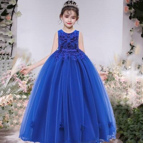 PLBBFZ Formal Bridesmaid Princess Dress Flower Prom Kids Dresses For Girls Children Ball Gown Evening Party Wedding Dress
