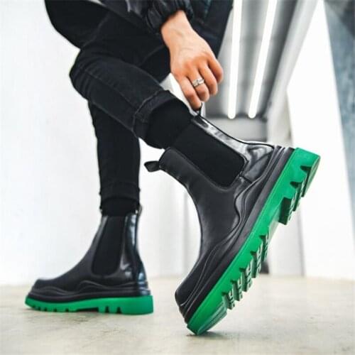 Luxury Design Mens Platform Chelsea Boots Thick Bottom Genuine Leather Ankle Boots Male Footwear Round Toe Short Martins Boots