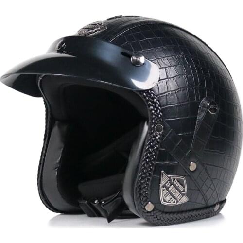 Helmet mens motorcycle retro helmet womens Handmade PU leather locomotive 3 / 4 helmet half helmet four seasons