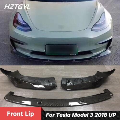 3 PCS Carbon Fiber Material Front Bumper Spoiler Splitter Lip For Tesla Model 3 Tuning 2018 Up