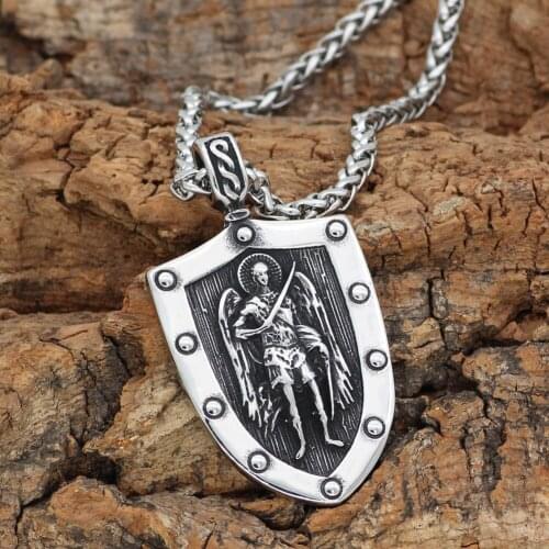 ST.MICHAEL ARCHANGEL CROSS SHIELD PRAYER MEDAL Amulet Knot PENDANT NECKLACE Stainless Steel