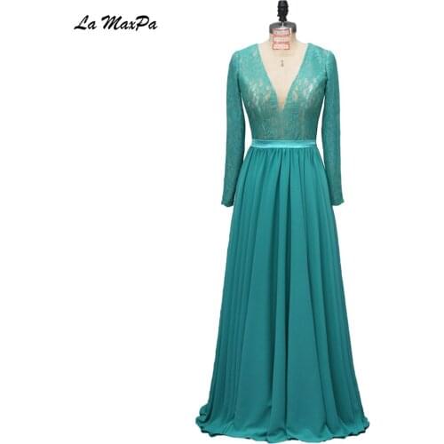 Green Lace Long Sleeves Bridesmaid Dress CMT156