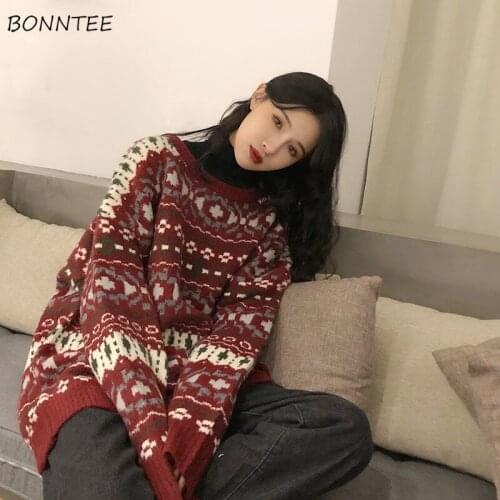 Sweaters Women O-Neck Long Sleeve Patchwork Female Pullovers Casual Stylish All-match Autumn Knitting Korean Style Daily Retro