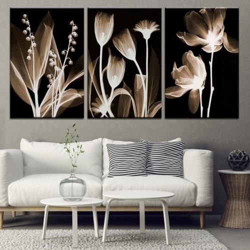 Gold Plant Flowers Canvas Poster Minimalist Art Painting Abstract Wall Picture Print Artwork Living Room Modern Home Room Decor
