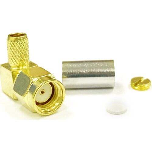 1pc RP-SMA Male Plug Right Angle RF Coax Crimp Convertor for RG58 RG142 RG400 LMR195 Cable Goldplated NEW wholesale