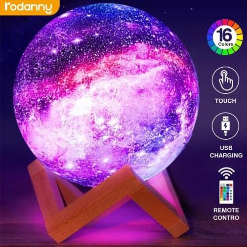 Rodanny 3D Printing Moon Lamp Galaxy Moon Light Kids Night Light 16 Color Change Touch and Remote Control Galaxy Light as Gifts