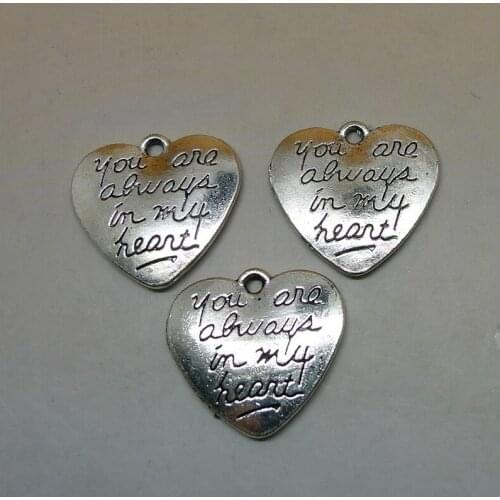 8Pcs/lot "you are always in my heart" Heart Charms 20x21mm Jewelry Accessory Findings A5582 Handmade
