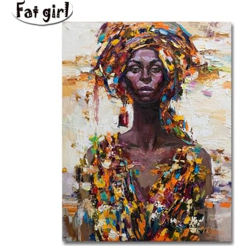 Abstract Art African Woman Head Cap Oil Painting Wall Art Diamond Painting 5D Embroidery Modern Mosaic Picture For Living Room
