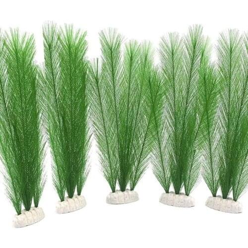Aquarium Decorations Fish Tank Artificial Green Water Plants Made Of Silk Fabrics Plastic,for All Fish and Pets 5Pcs