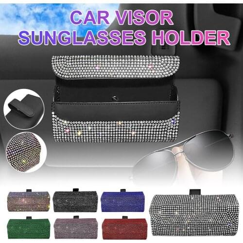 Bling Car Visor Sunglasses Holder Eyeglass Storage Case PU Leather Car Visor Accessories Glasses Oraganizer