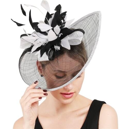 Elegant Sinamay Fascinator Hats With Feather Flower Sinamay Trims Cocktail And Race Hats Wedding Bridal Headwear Multiple Colors
