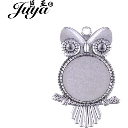 JUYA 3pcs Antique Bronze/Silver Color Owl 25mm Cabochon Base Settings Pendant Blank Trays Round Stone Glass Cabochons DIY AD0186