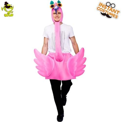 QLQ Pink Flamingo Costumes Purim Cosplay Animals Costumes Party Fancy Dress Role Play Flamingo Jumpsuit For Unisex Adult