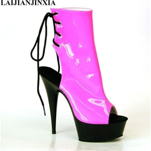 LAIJIANJINXIA New summer womens open toe cool boots shoes 15cm high-heeled shoes fashion lace-up ladies shoes ankle boots