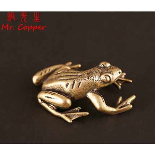 Pure Copper Frog Figurines Miniatures Desktop Ornament Decoration Crafts Accessories Retro Metal Brass Small Animal Toy Tea Pets