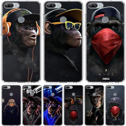 Funny Thinking Monkey With Headphone Phone Case for Huawei Honor 10 9 20 7A 7X 8A 8S 8X 9X Lite Pro Y5 Y6 Y7 Y9S 2019 10i 20i Co