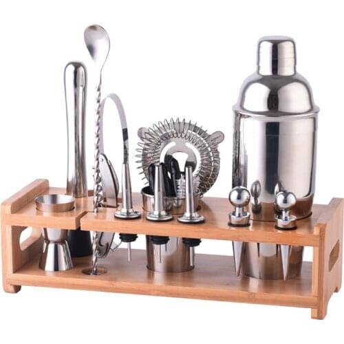 700/750/800ml Stainless Bar Cocktail Shaker Set Barware Set Shaker Set with Wooden Rack Cocktail Shaker Bartender Kit SS mixer
