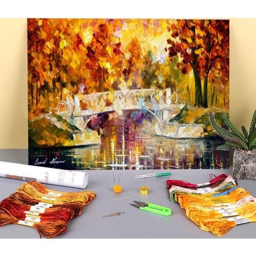 New Bridge Printed Canvas 11CT Cross Stitch Patterns DIY Embroidery DMC Threads Handiwork Craft Needlework Painting Jewelry
