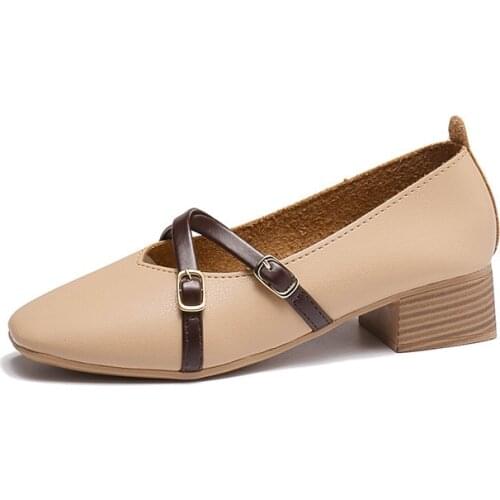 NEW Fashion Casual Square Mid-Heel Womens Pumps Vintage Ladies Shoes For Wedding Party