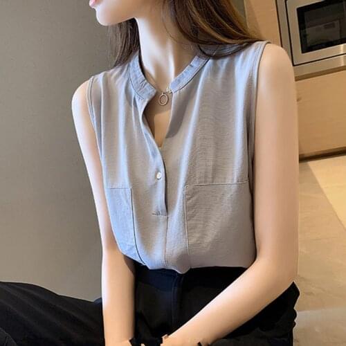 New Women Chiffon Blouses Large size Ladies Tops Female Sleeveless Office Lady White Shirt Plus Size Female Clothing