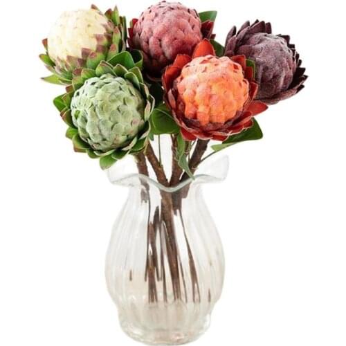 ONE Fake Single Stem Protea Cynaroides 18.11" Length Simulation Flocking Sugar Apple Fruit for Wedding Centerpiece