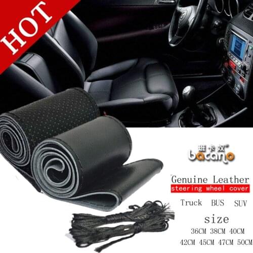 BACANO DIY Steering Wheel Covers soft Leather braid on the steering-wheel of Car With Needle and Thread Interior accessories