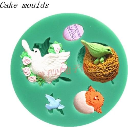 Wholesale Silicone mold K387 Mini Birds Nest peace dove shape Decoration Fondant cake mould Baking cookies mold