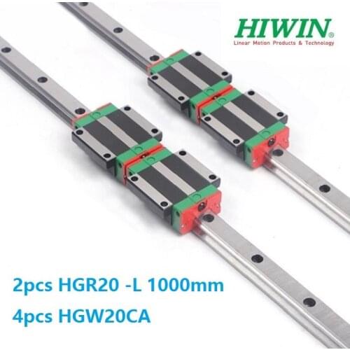 2pcs origial Hiwin rail HGR20 -L 1000mm linear guide + 4pcs HGW20CA HGW20CC flange carriage blocks for cnc router