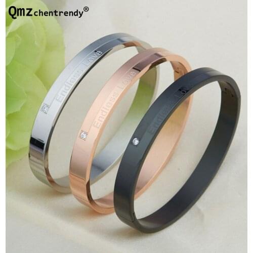 A Pair Women MEN Endless Love jewelry 316L Stainless Steel Luxury Bling Iced out CZ Gem simple Bangle bracelets for lovers