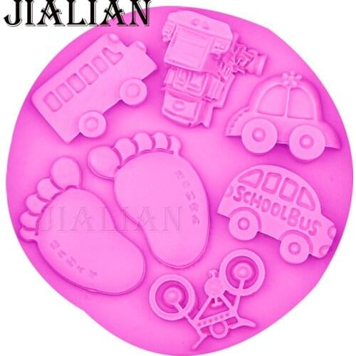 Bus car bicycle train baby Feet footprint fondant silicone mold DIY Cake Decorating Tools cooking Baking mould T0511