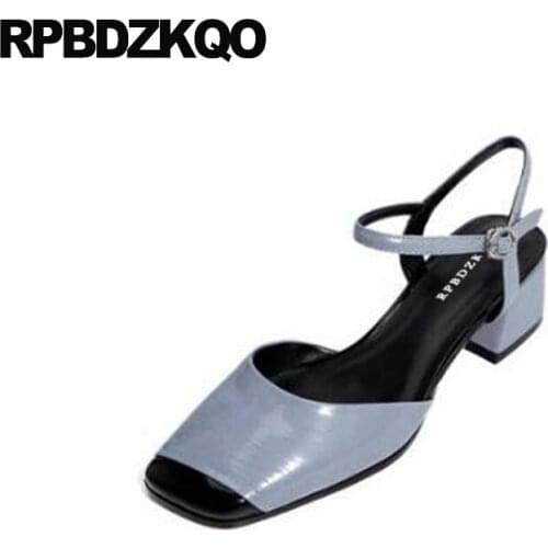 Pumps block 2019 sandals ladies luxury shoes women designer chunky low heel casual spring thick patent leather slingback summer