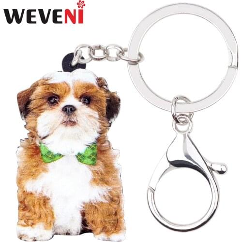 WEVENI Acrylic Chinese Shih Tzu Dog Key Chains Keychain Cartoon Animal Jewelry For Women Girls Bag Car Purse Charms Pendant Gift