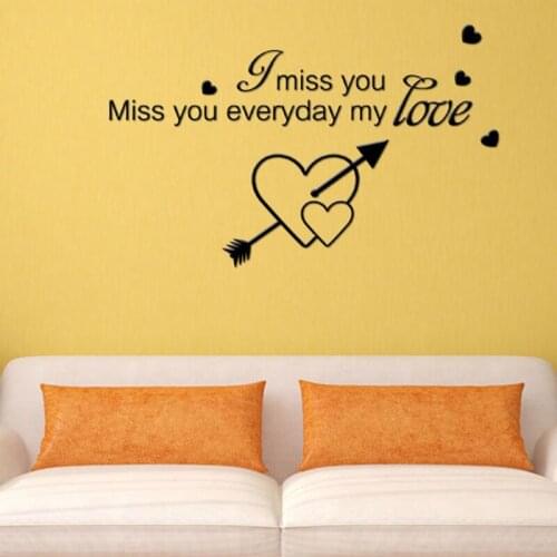 I Miss You Miss You Everyday My Love Lettering Pattern Vinyl Wall Stickers for Sweet Living Room Bedroom Art Murals Poster YY63