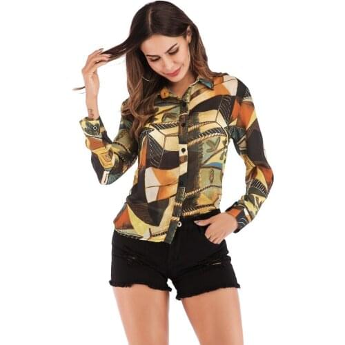 YYFS 2019 Spring Summer Fashion Printed Chiffon Shirt Female LapelSsingle-Breasted Long Sleeve Shirts Loose Female Tops Blouse