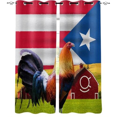 Farm Rooster Puerto Rico Flag Blackout Curtains For Living Room Bedroom Printed Window Treatment Drapes Home Decor